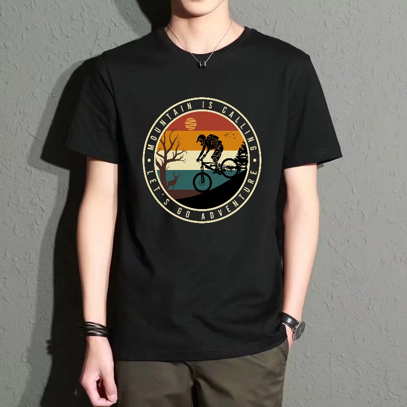 Men's Black Round-Neck Short-S - огляд і ціна Mountain Biking Cartoon