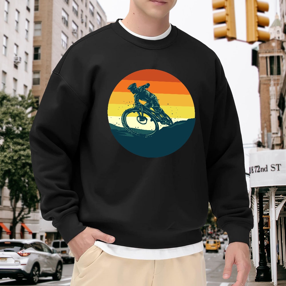 Men's Black Crew Neck Sweatshi - огляд і ціна Mountain Biking Cartoon